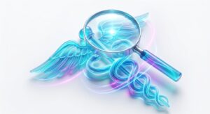 의료법 준수와 신뢰를 상징하는 3D 의학 일러스트
