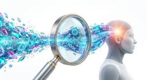 의학 정보의 흐름과 환자의 인지 과정을 나타낸 3D 일러스트