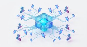 디지털 평판과 의료 신뢰도의 연결 고리를 형상화한 3D 일러스트